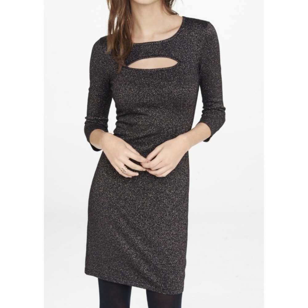 Express Black Metallic Cutout Dress Med